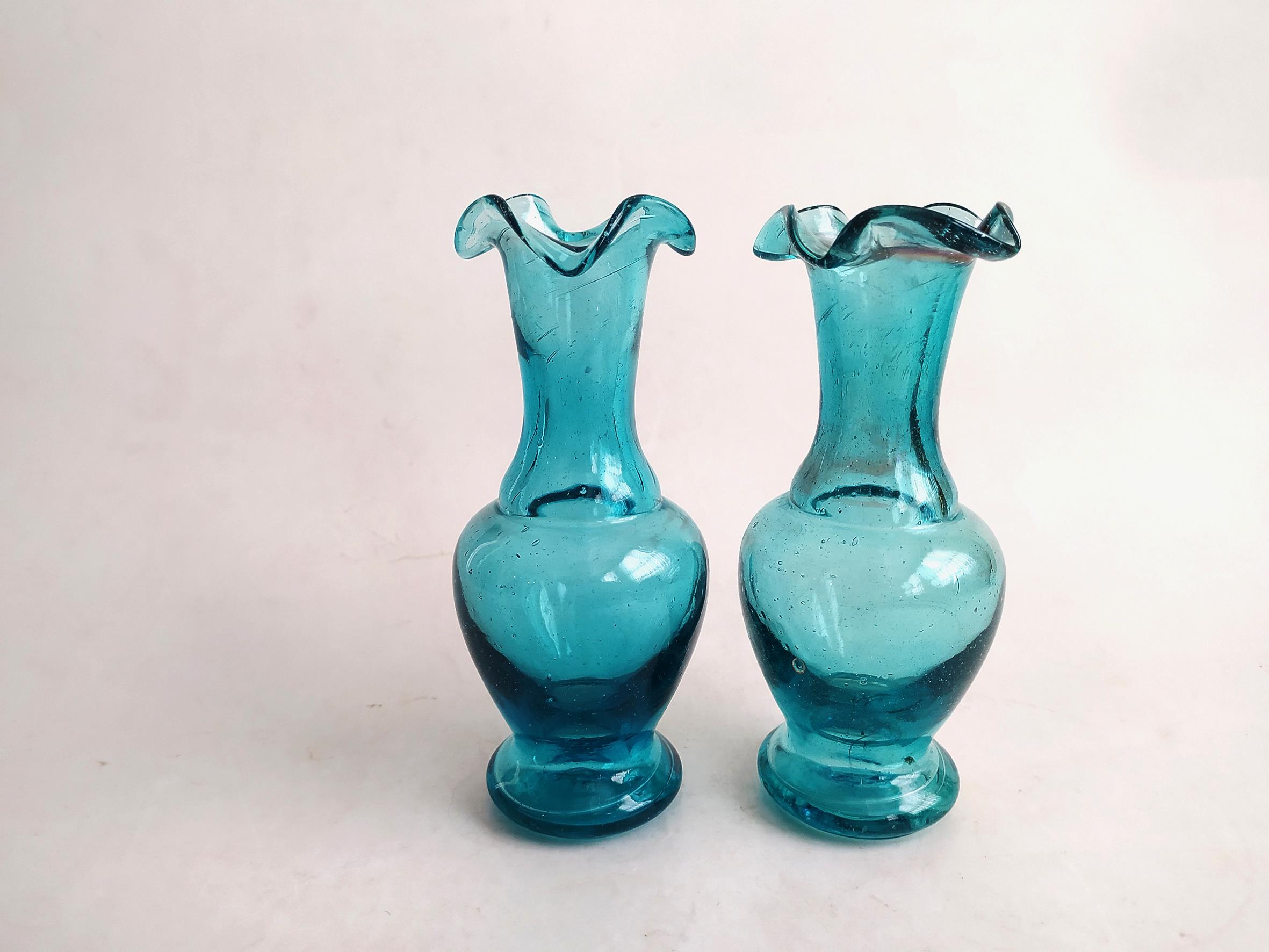  2 عدد گلدان آبی دست ساز قدیمی زیبا