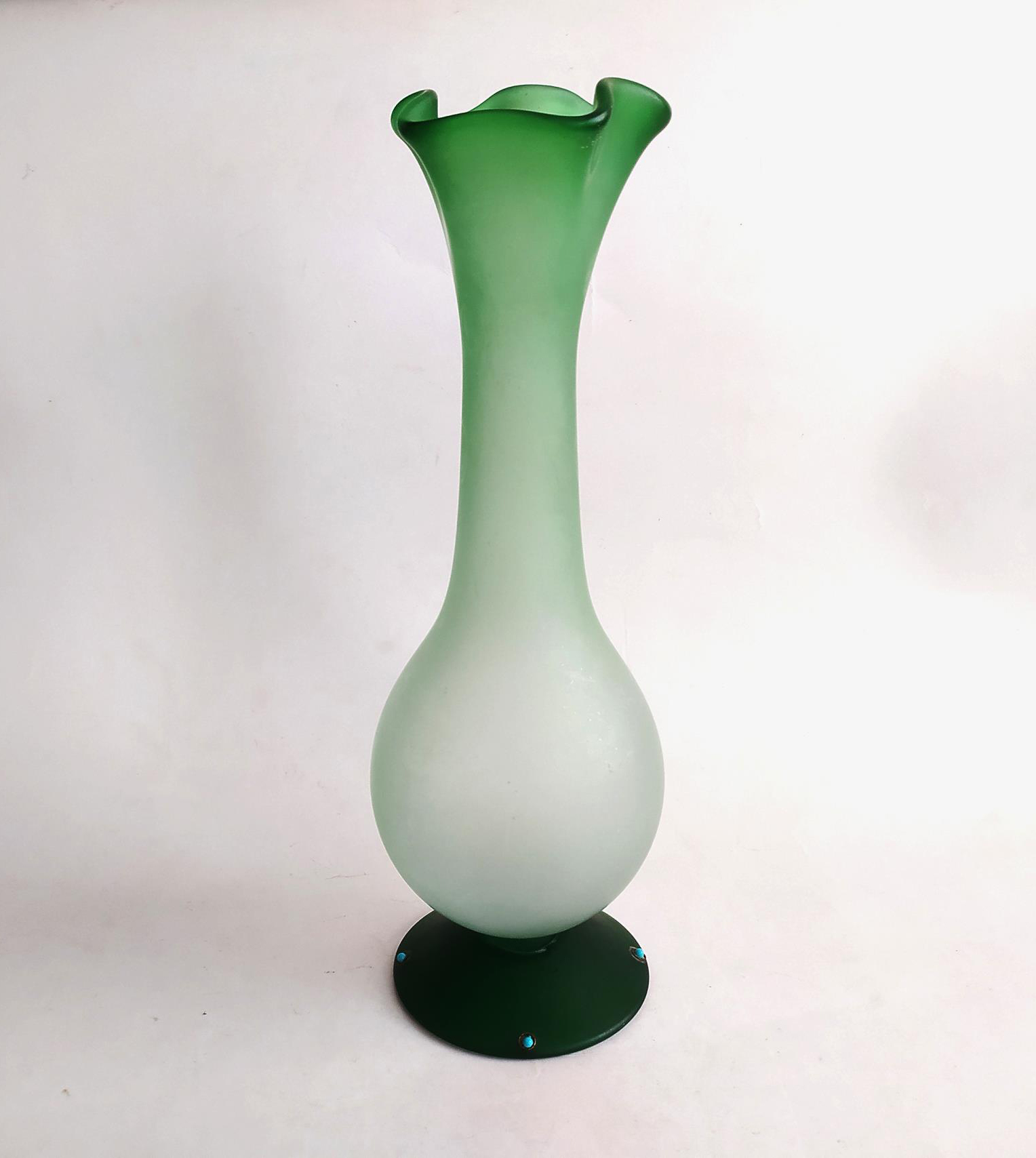  گلدان بزرگ دستساز قدیمی سبز رنگ مات 