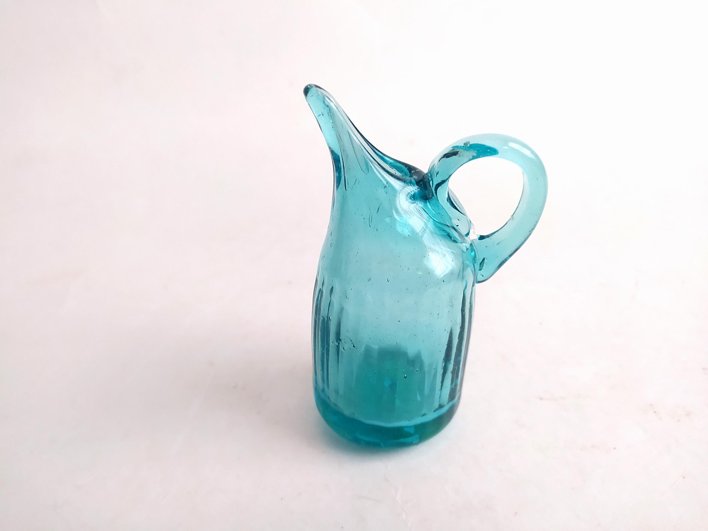  پارچ آبی کاملا دست ساز شیشه ای مینیاتوری