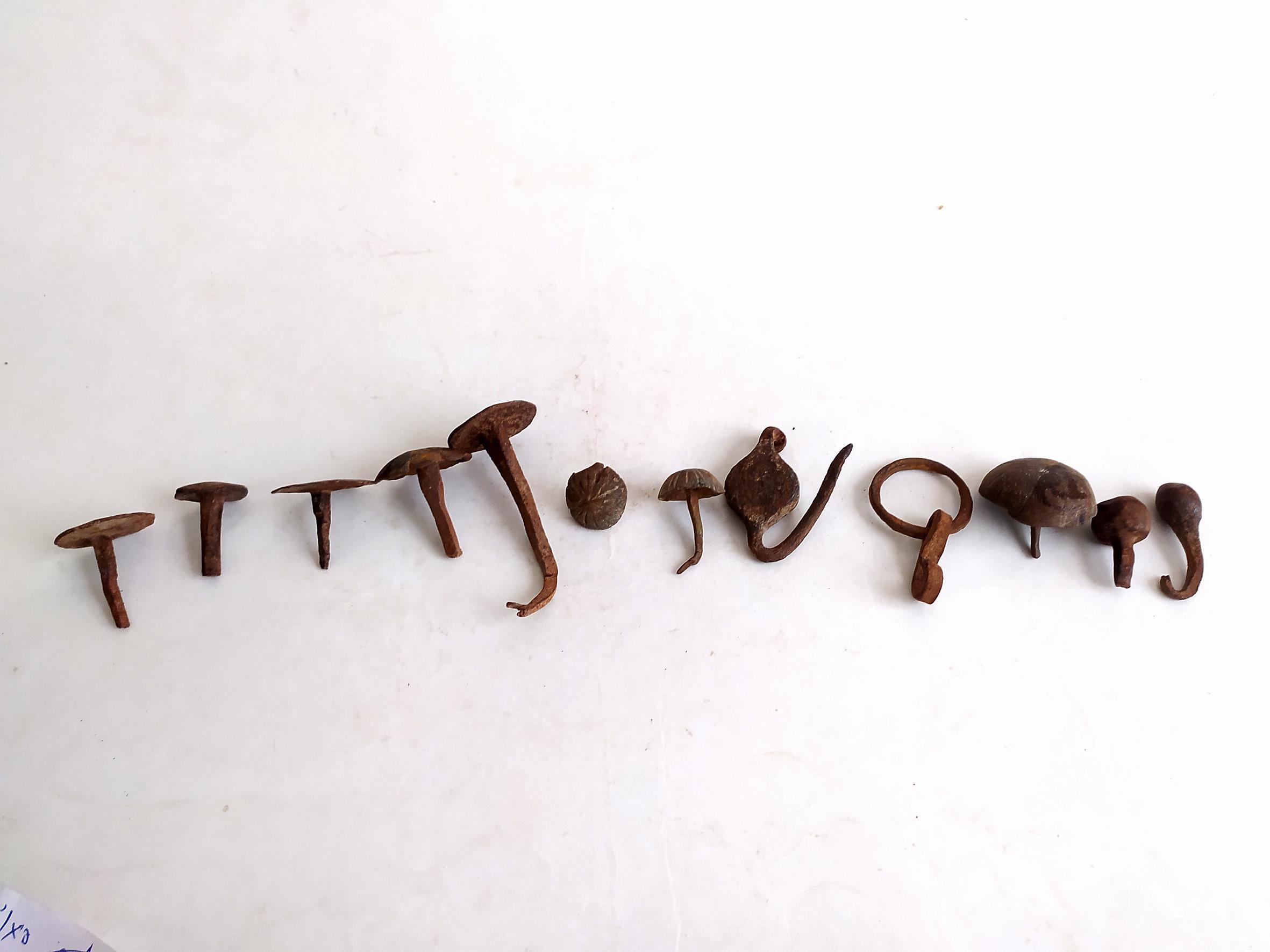  12 عدد گل میخ و ابزار ریز فولادی دست ساز