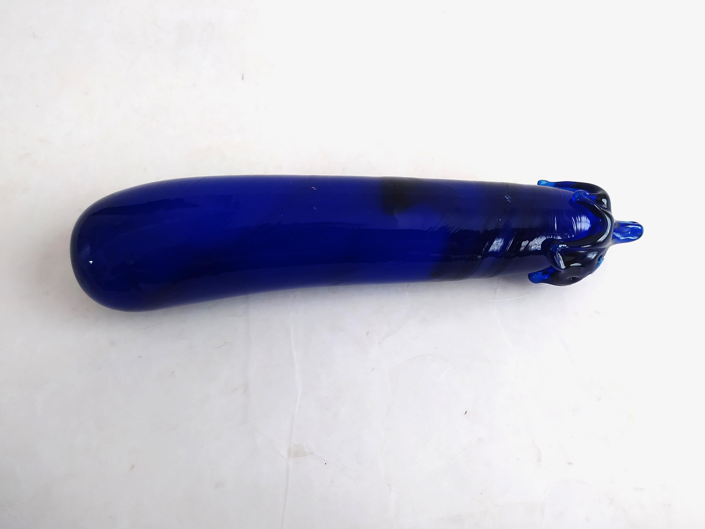  بادمجان کشیده شیشه ای دستساز قدیمی آبی 