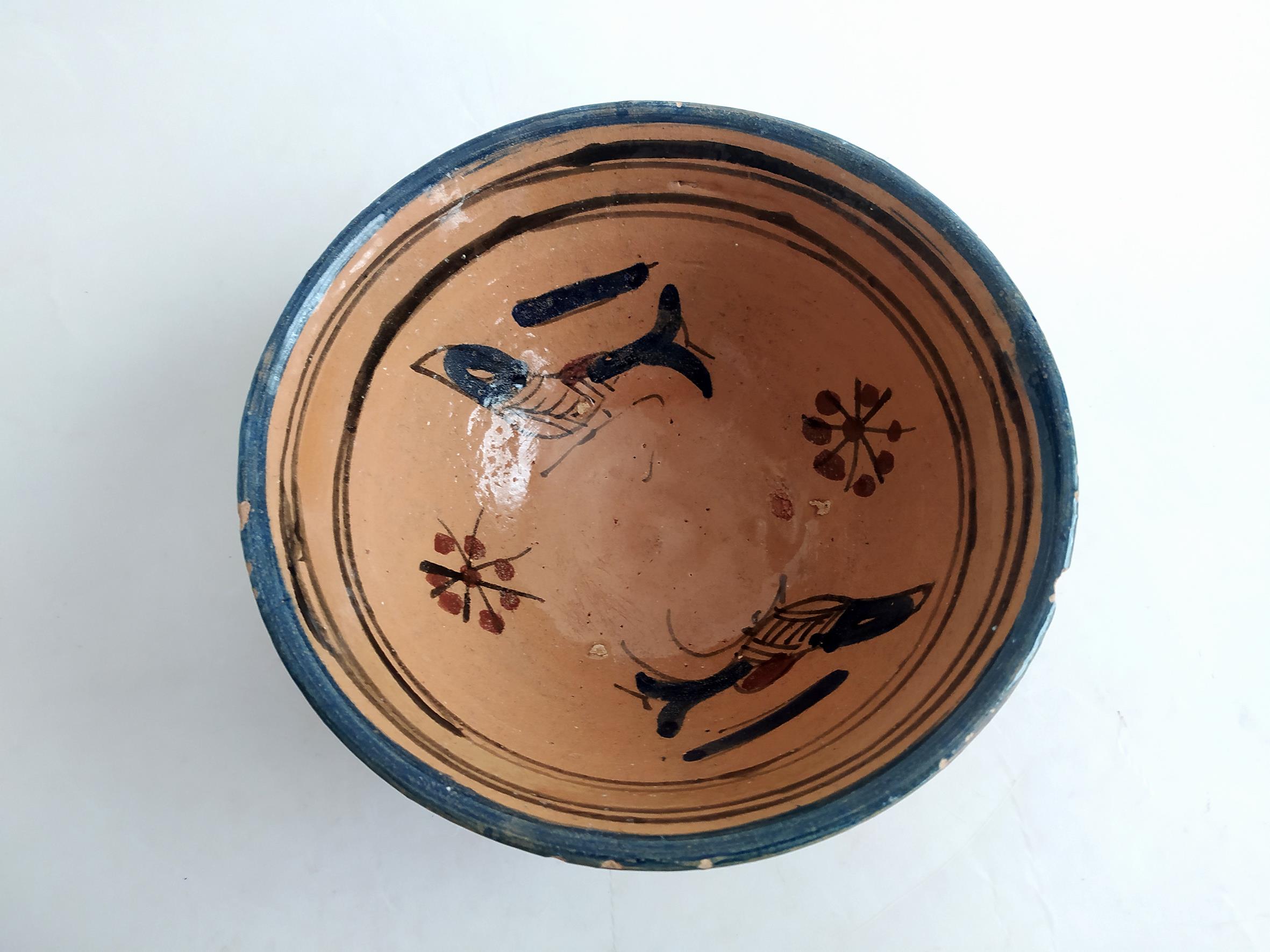  کاسه سفالی میبد کاردست نقاشی شده لعابدار 