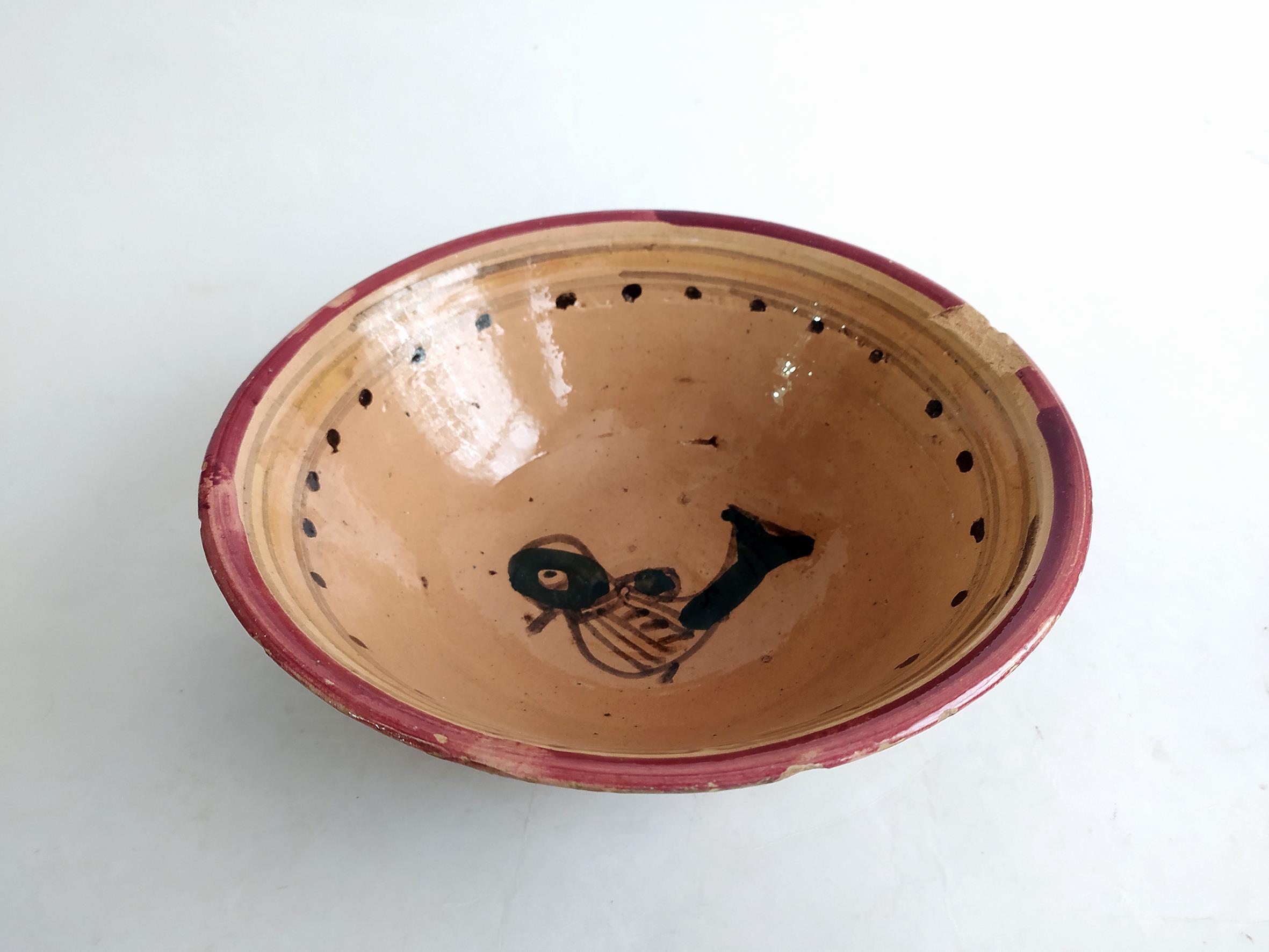  کاسه سفالی میبد کاردست نقاشی شده لعابدار