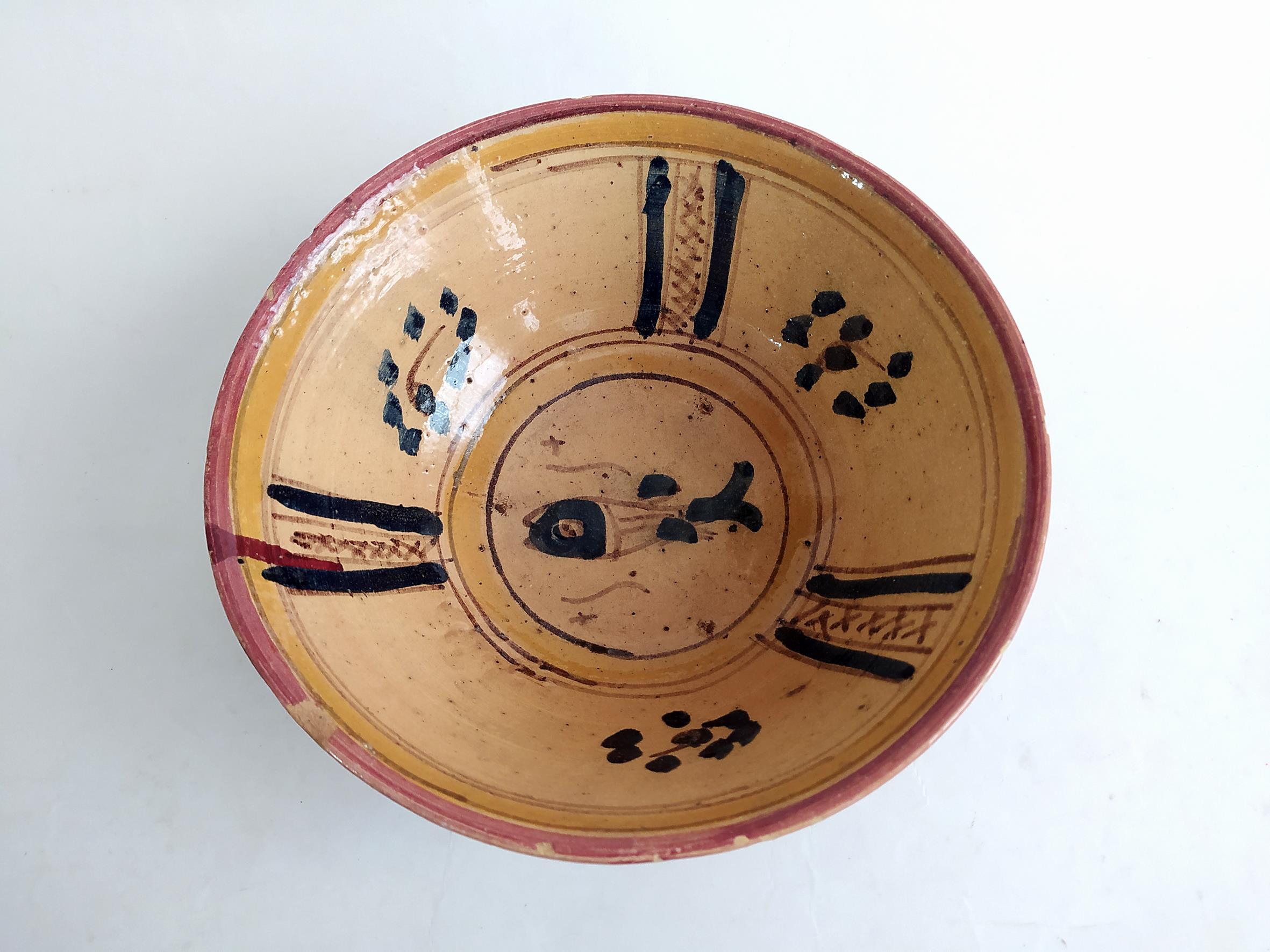  کاسه سفالی میبد کاردست نقاشی شده لعابدار