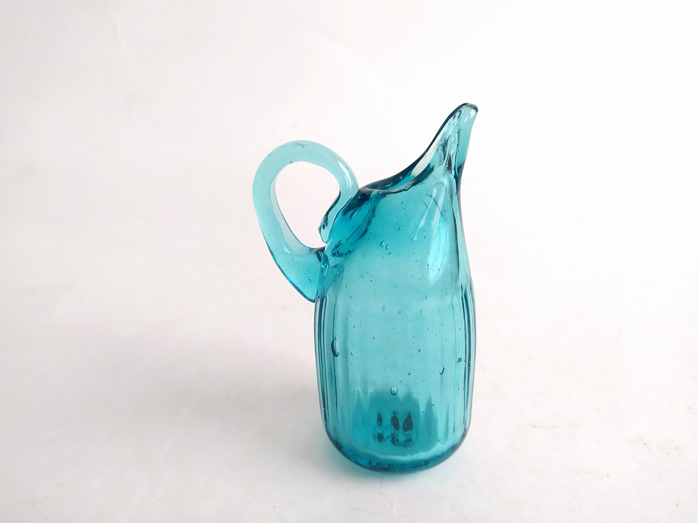  آبلیموخوری کاملا دستساز شیشه ای آبی رنگ