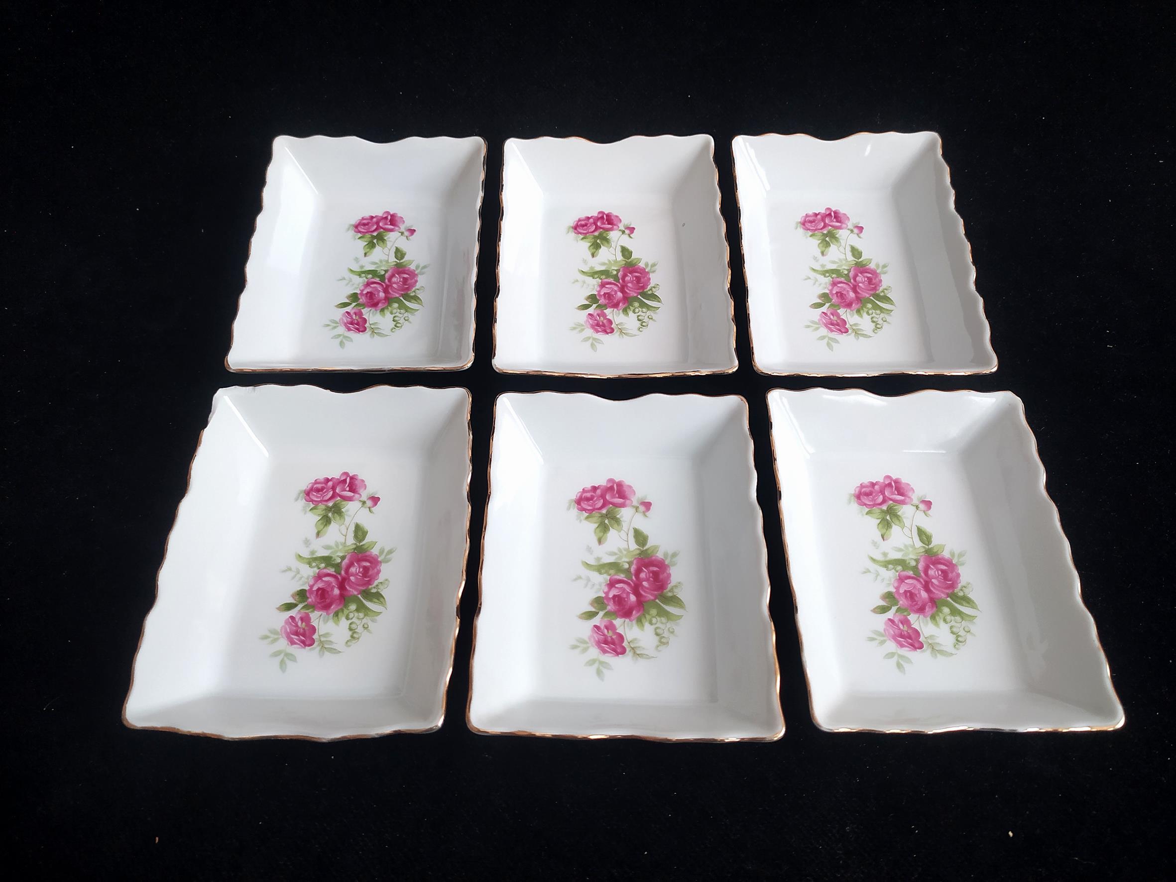 6 عدد کره خوری ژاپنی قدیمی گل سرخی 