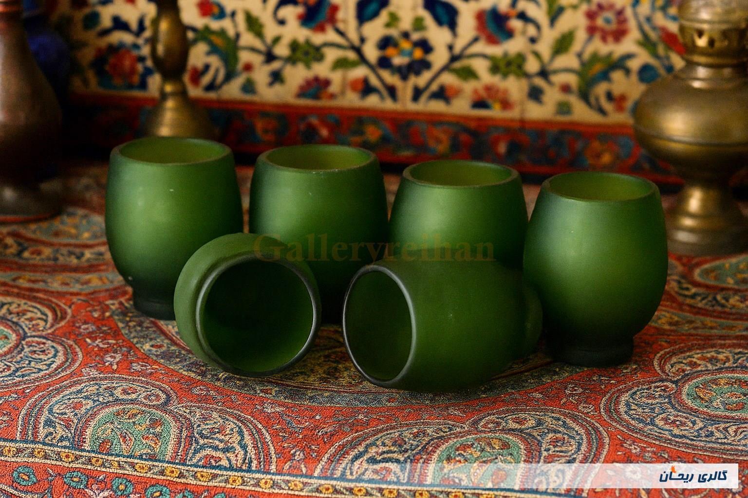 6عدد لیوان دستساز قدیمی مات رنگ سبز جذاب 