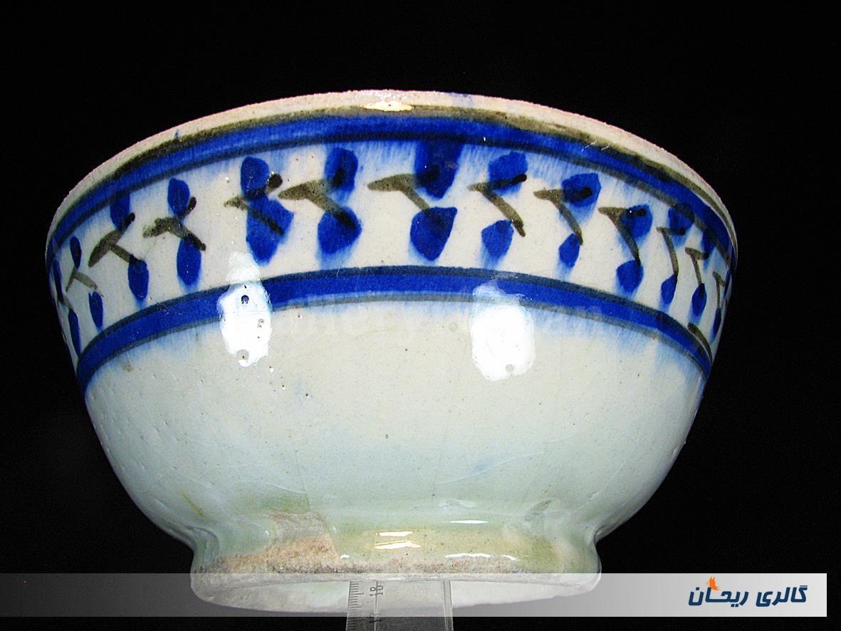 کاسه بسیار قدیمی قاجاری قلم آبی دست ساز