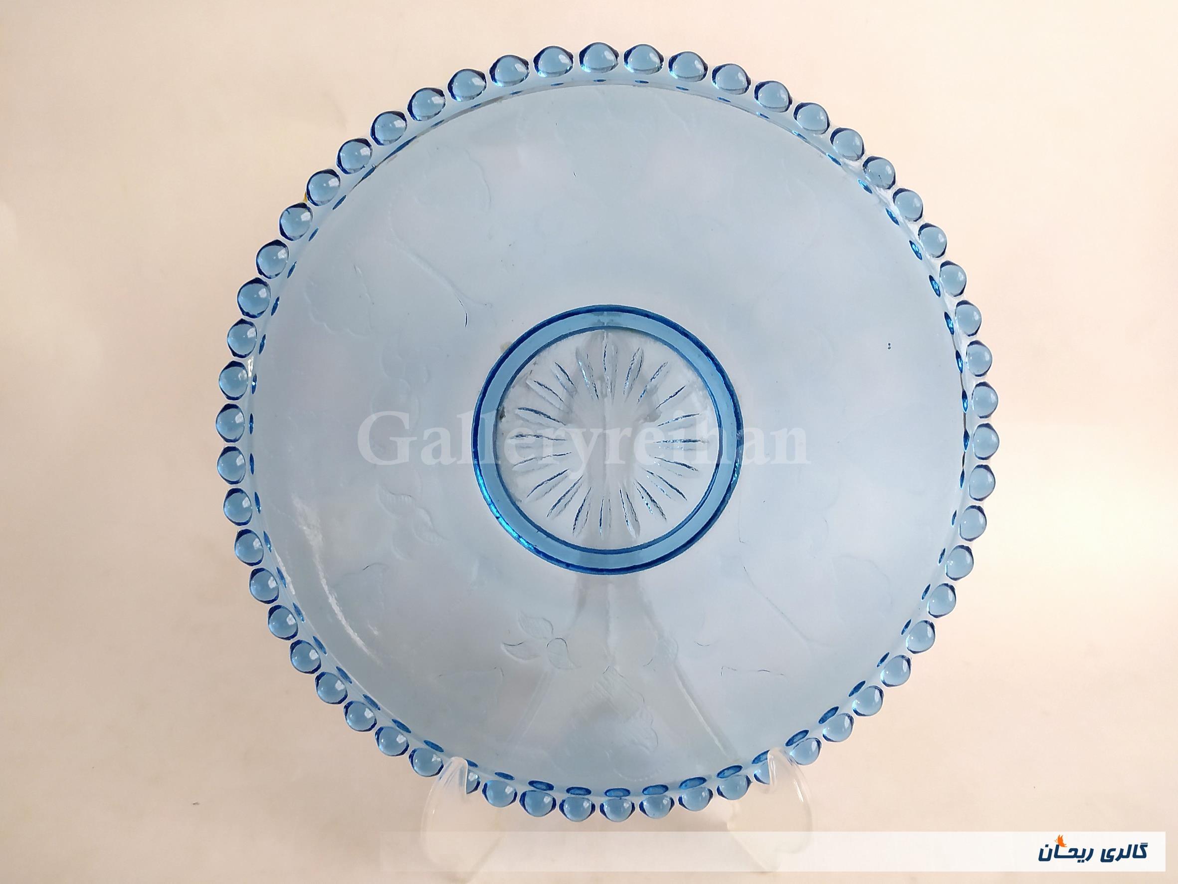 شیرینی خوری آبی تیله ای قدیمی نقشدار