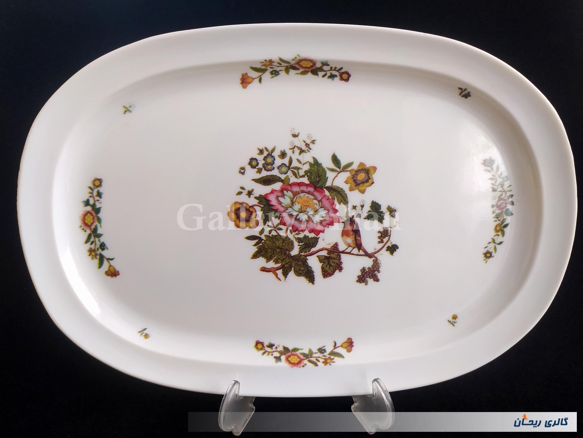 دیس بزرگ قدیمی ملامین طرح گل و مرغ