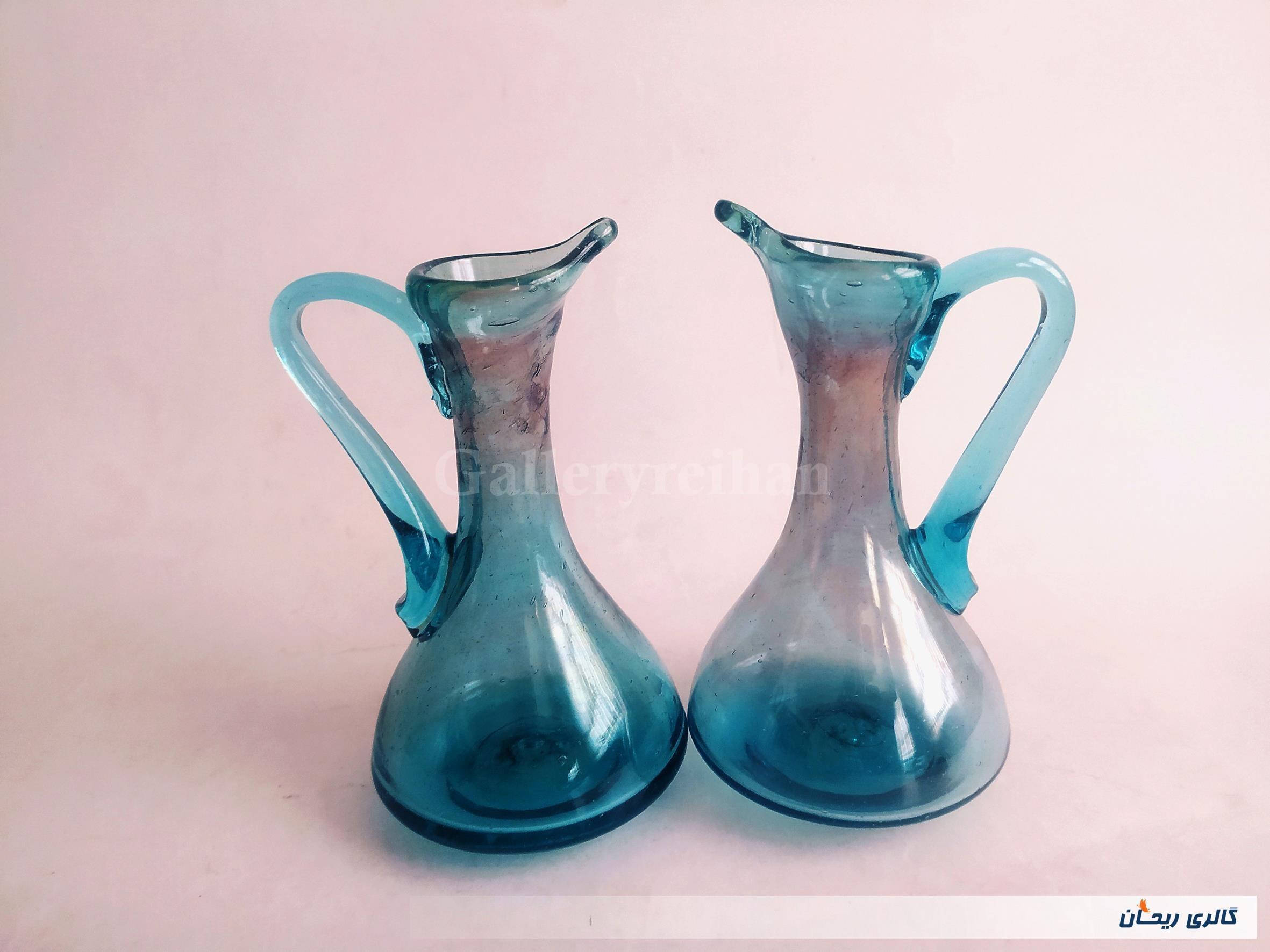 2 پارچ مینیاتوری دستساز شیشه ای آبی 