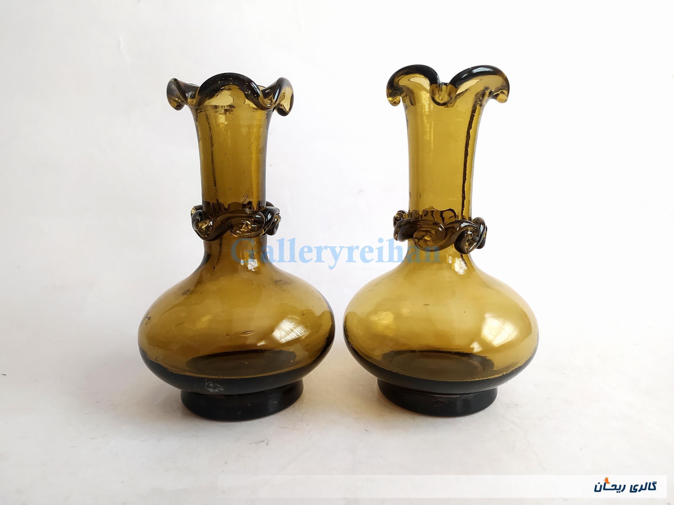 جفت گلدان لبچین قدیمی دستساز قهوه ای 