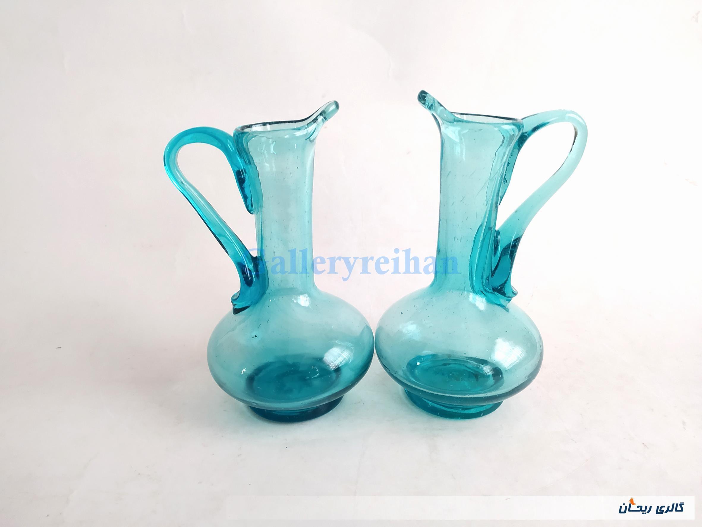 جفت آبلیموخوری دست ساز شیشه ای آبی 