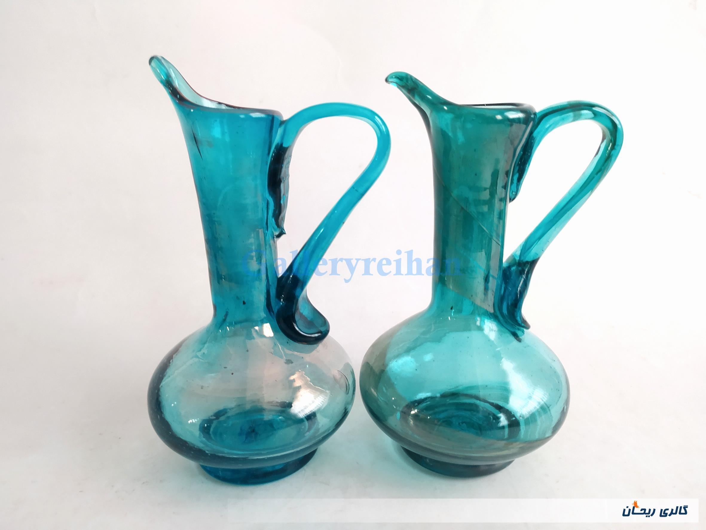 جفت آبلیموخوری دست ساز شیشه ای آبی