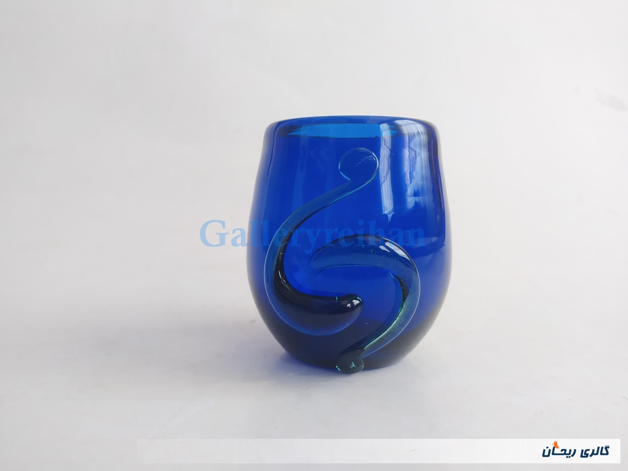 شمعدان دستساز شیشه ای قدیمی رنگ کبالتی