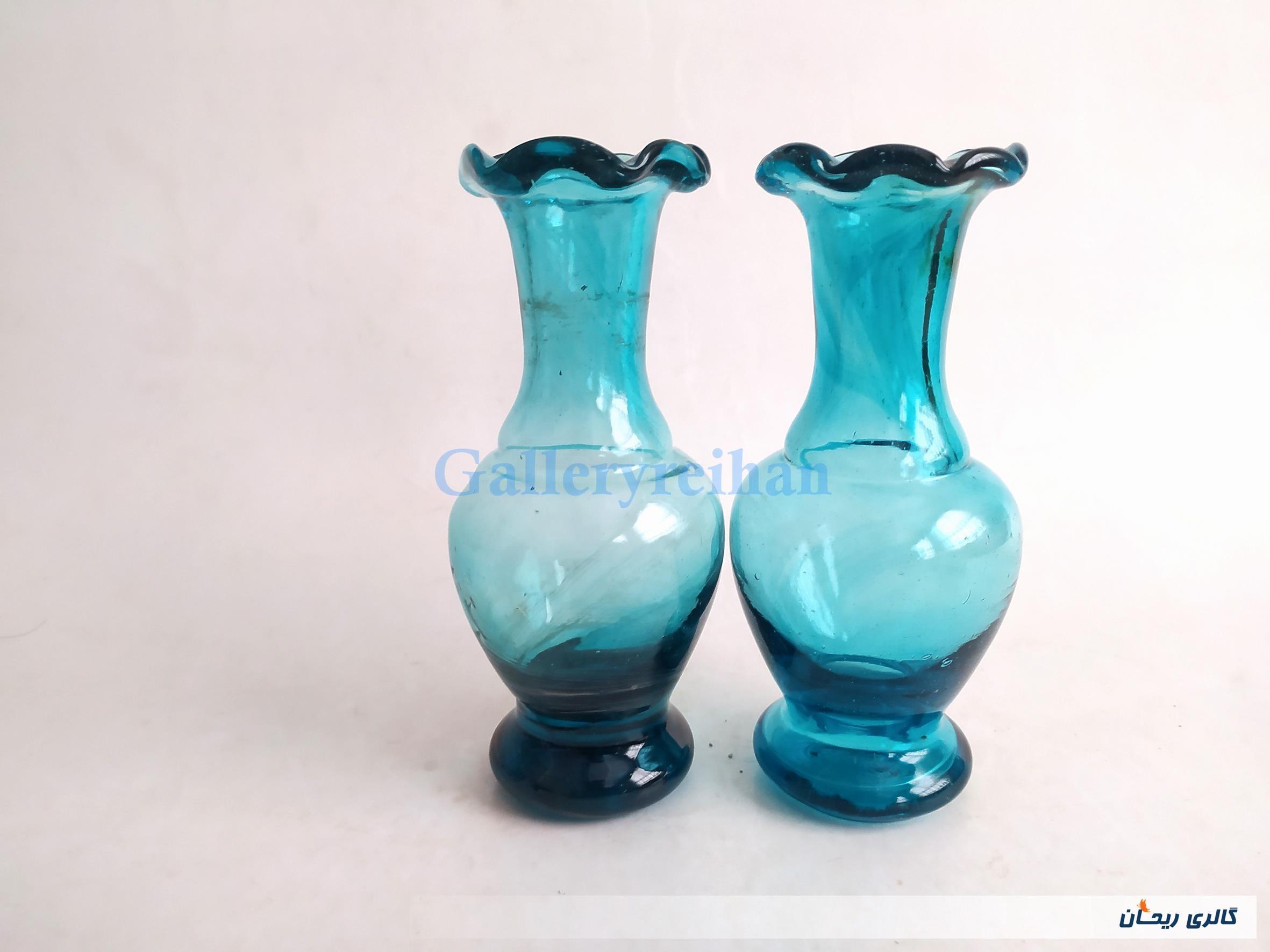 2 عدد گلدان آبی دست ساز قدیمی زیبا 