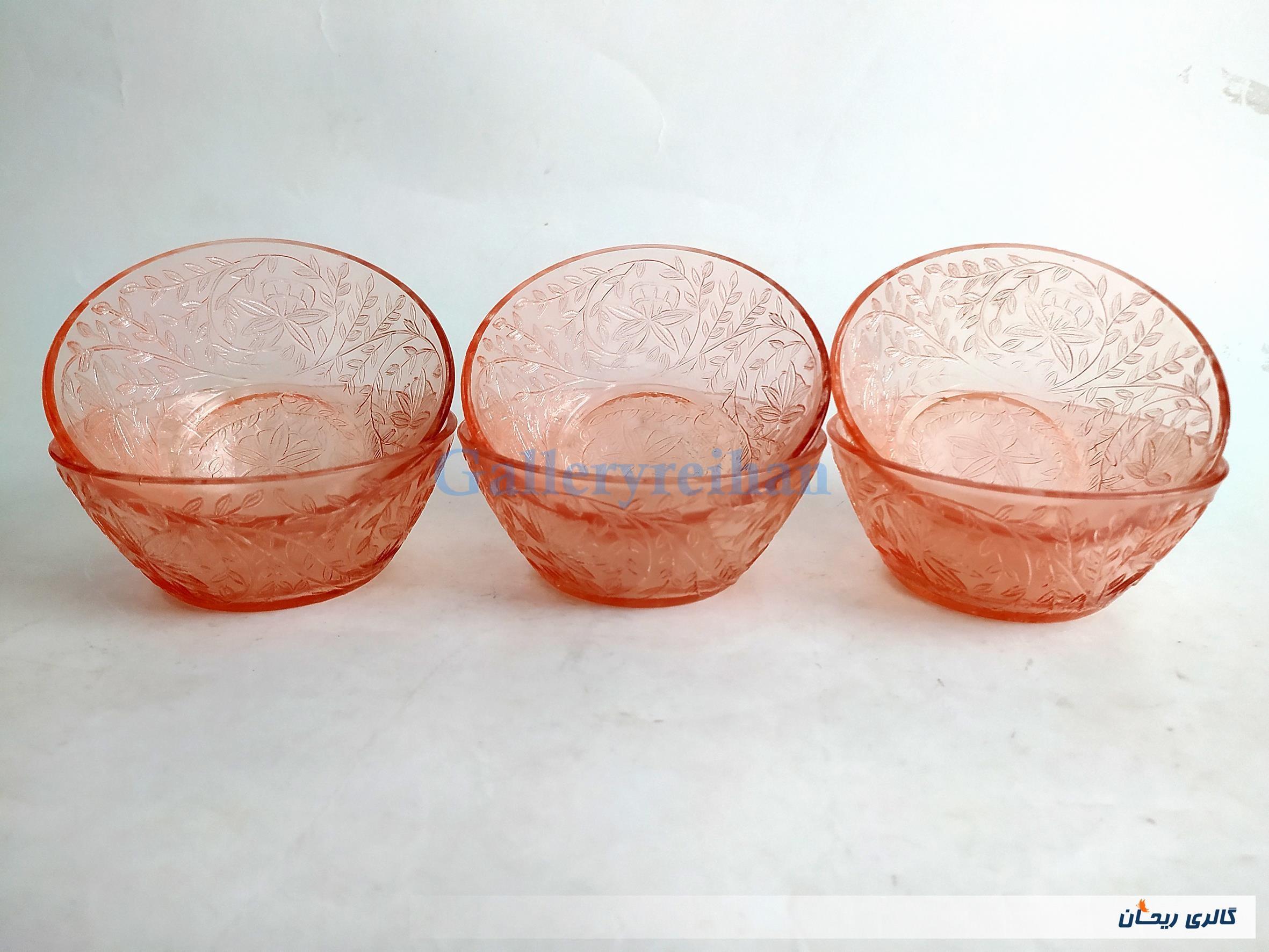 4عدد کاسه شیشه ای قدیمی صورتی برجسته 