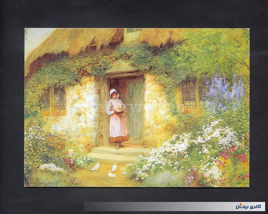 کارت پستال چاپ انگلستان طرح دختر کنار کلبه 