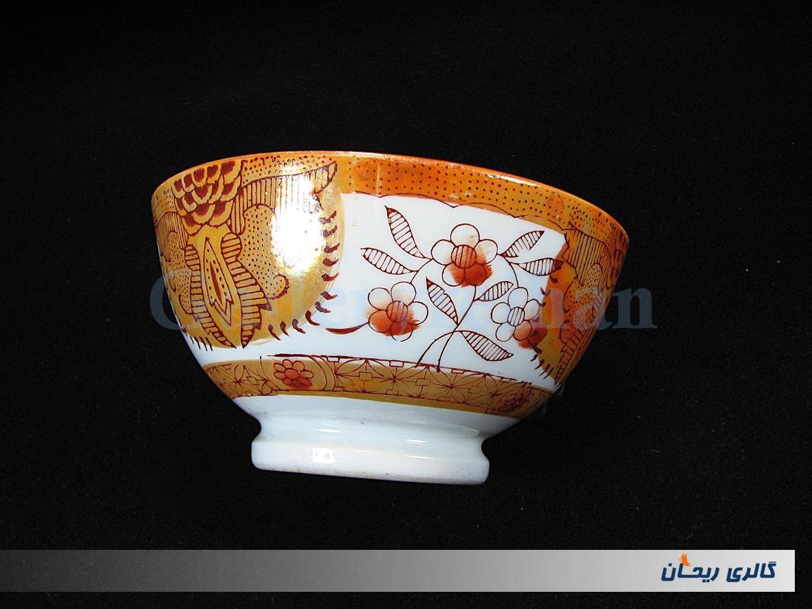 کاسه کمیاب حنایی قدیمی ازاکا قطر 13CM