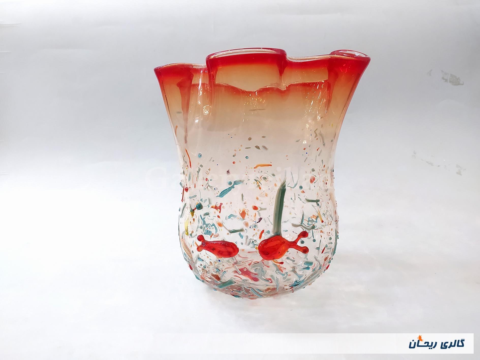 گلدان شیشه ای دستساز خوشرنگ قدیمی خاص