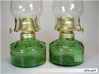  جفت چراغ نفتی سبز زیبا کاملا سالم 