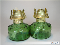  جفت چراغ نفتی سبز زیبا کاملا سالم 