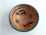  کاسه سفالی میبد کاردست نقاشی شده لعابدار 