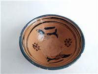  کاسه سفالی میبد کاردست نقاشی شده لعابدار 