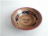  کاسه سفالی میبد کاردست نقاشی شده لعابدار 