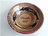  کاسه سفالی میبد کاردست نقاشی شده لعابدار 