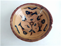  کاسه سفالی میبد کاردست نقاشی شده لعابدار