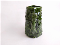 پارچ قدیمی سفال لعابی طرح تنه درخت سبز