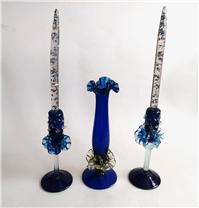 گلدان و شمعدان دست ساز شیشه ای قدیمی