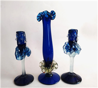 گلدان و شمعدان دست ساز شیشه ای قدیمی