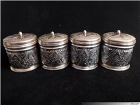 ست پاسماوری یا ادویه برنجی کهنه قلمکاری