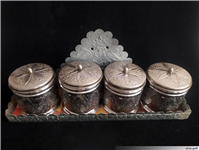 ست پاسماوری یا ادویه برنجی کهنه قلمکاری