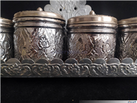 ست پاسماوری یا ادویه برنجی کهنه قلمکاری