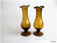 2عدد گلدان پایه دار قدیمی دستساز قهوه ای 