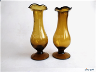 2عدد گلدان پایه دار قدیمی دستساز قهوه ای 