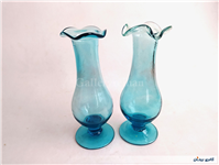 یک جفت گلدان پایه دار قدیمی دستساز آبی 