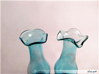 یک جفت گلدان پایه دار قدیمی دستساز آبی 