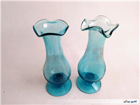یک جفت گلدان پایه دار قدیمی دستساز آبی 