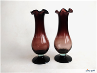 2 عدد گلدان پایه دار قدیمی دستساز زرشکی 