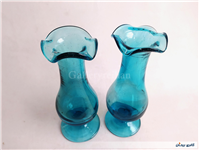2 گلدان پایه دار قدیمی دستساز آبی پررنگ 