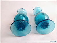 2 گلدان پایه دار قدیمی دستساز آبی پررنگ 