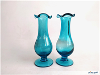2 گلدان پایه دار قدیمی دستساز آبی پررنگ 