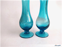 2 گلدان پایه دار قدیمی دستساز آبی پررنگ 