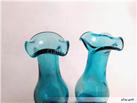 2 گلدان پایه دار قدیمی دستساز آبی پررنگ 