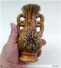 گلدان سفالی قدیمی لعابدار طرح گل 