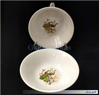 جفت کاسه ملامین طرح گل و طاووس قدیمی 